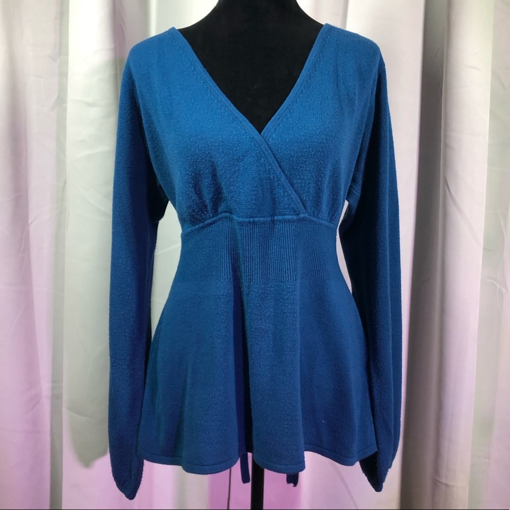Lane Bryant Blue Cross Over Neck Tie Back Long Sleeve Baby Doll 14/16